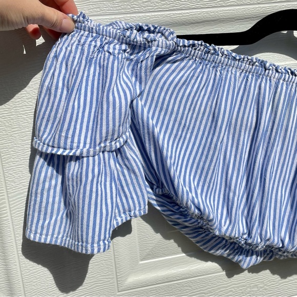 COTTON CANDY size SMALL Off-the-shoulder crop top blouse blue and white stripe - Picture 4 of 5